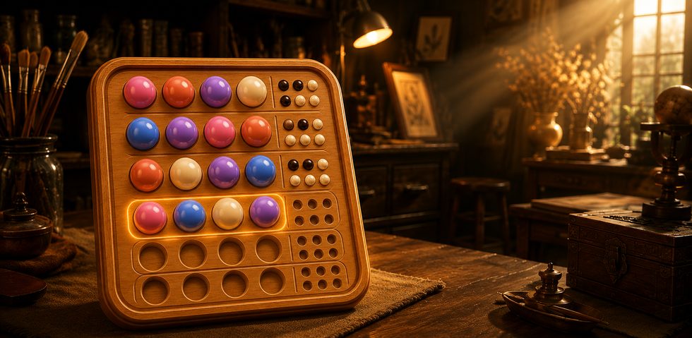 Codebreaker Zen Puzzle wooden board with colorful pegs